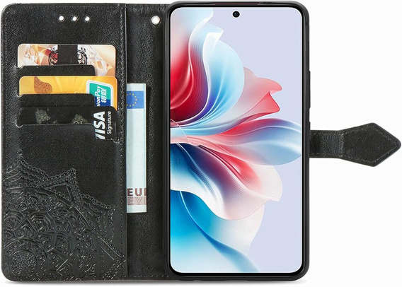 Etui z klapką do Oppo Reno 11F 5G, Mandala, czarne