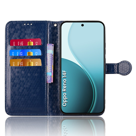 Etui z klapką do Oppo Reno 14 F / 14 FS, Wallet Rhombus, niebieskie