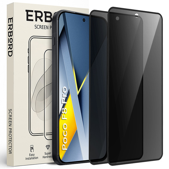 2x Szkło Prywatyzujące do Xiaomi Poco F8 Pro, ERBORD Anti-Spy Hartowane