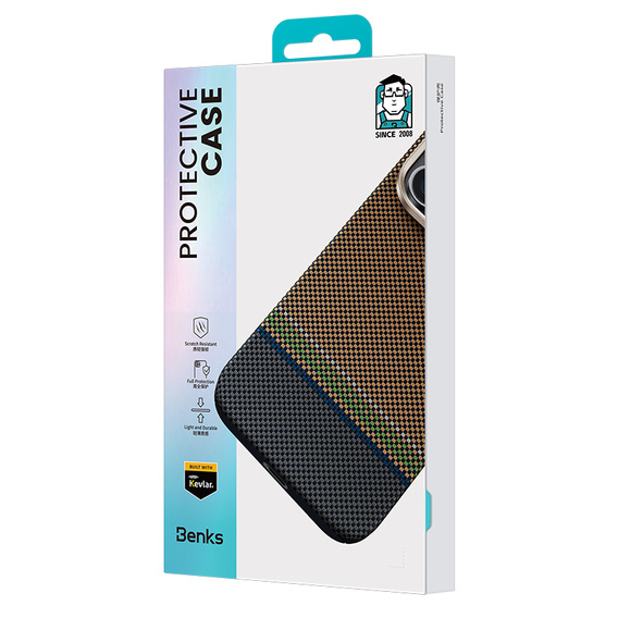 Etui BENKS Kevlar do iPhone 16 Pro, Magnetic Armor Pro Prestige Kevlar 600D Y065, do MagSafe, aktywny przycisk – brązowe