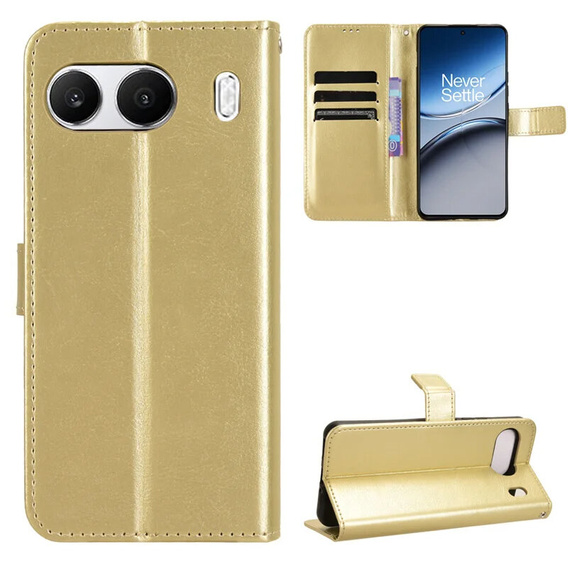 Etui z klapką do OnePlus Nord 4, Crazy Horse Wallet, złote