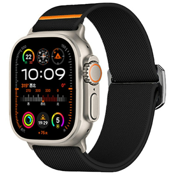 Pasek Nylonowy do Apple Watch 1/2/3/4/5/6/7/8/9/10/11/SE Ultra 1/2/3 42/44/45/46/49mm, elastyczny, Czarny