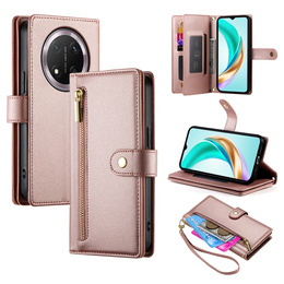 Etui z klapką do Honor Magic 7 Lite, Wallet Zipper Pocket, różowe