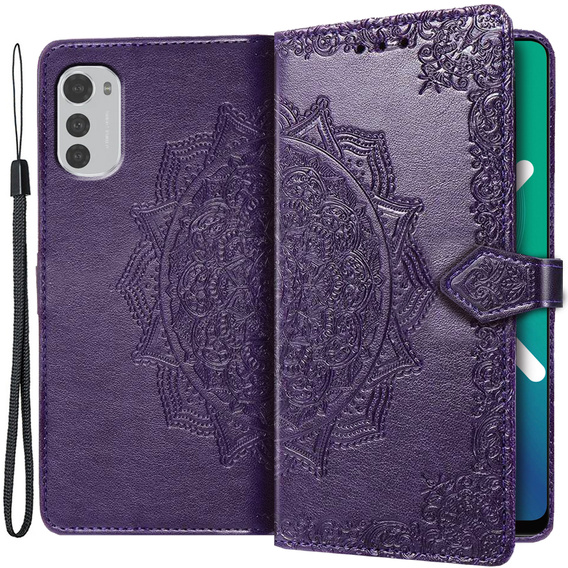 Etui z klapką do Motorola Moto E32 4G, Mandala, fioletowe