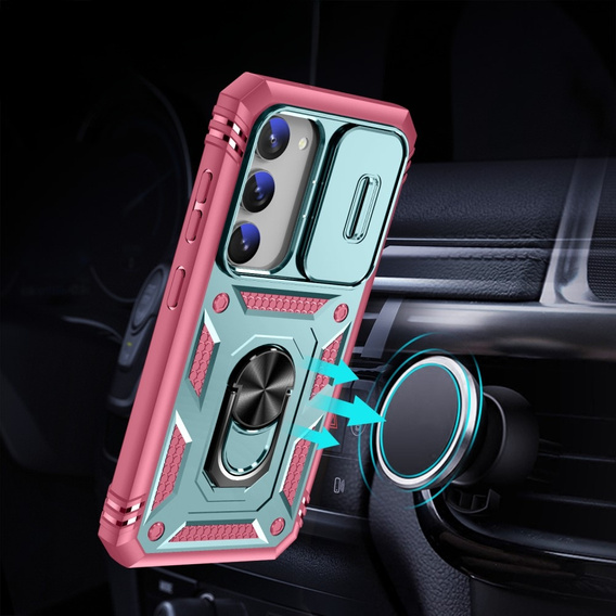 Etui pancerne do Samsung Galaxy S23, CamShield Slide, zielone / różowe