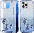 Etui do iPhone 16 Pro, Glitter Flower, niebieskie