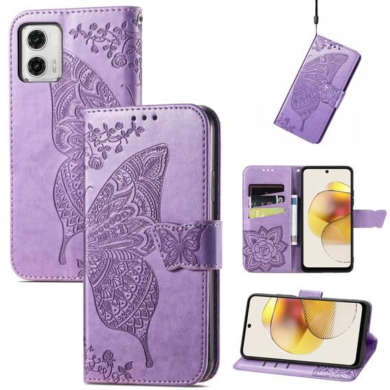 Etui z klapką do Motorola Moto G73 5G, Butterfly, fioletowe