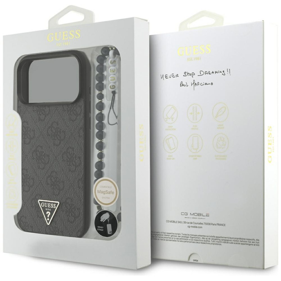 Etui GUESS do iPhone 17 Pro Max, 4G Strap Triangle Logo MagSafe, czarne