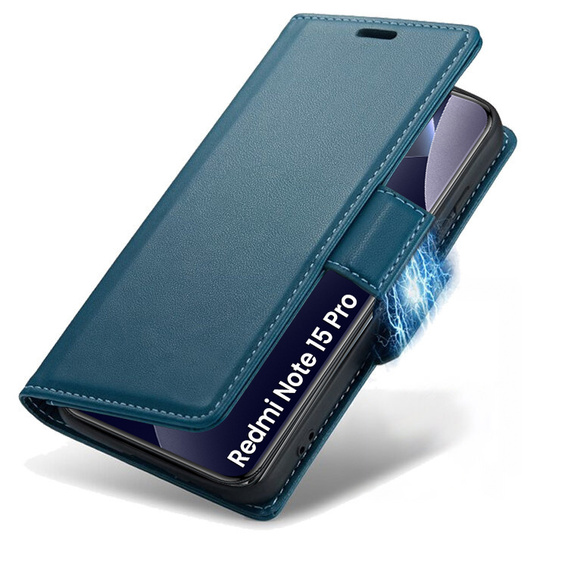 Etui do Xiaomi Redmi Note 15 Pro 5G, ERBORD Glossy Litchi, portfel z klapką, niebieskie