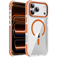 Etui pancerne do iPhone 17 Pro Max, do MagSafe, przezroczyste z pomarańczową ramką