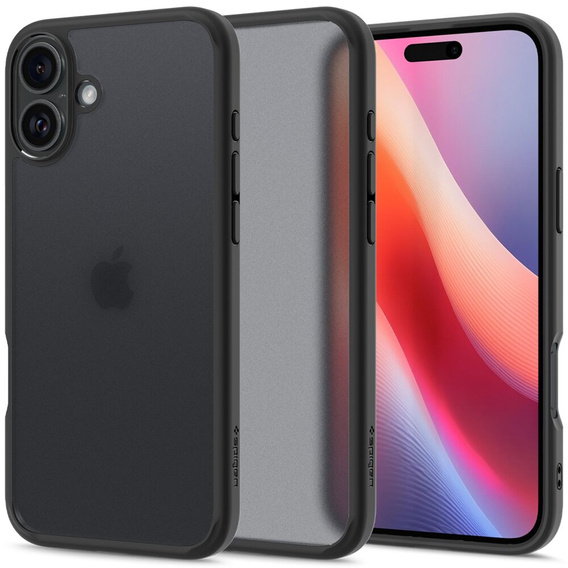 Etui Spigen do iPhone 16, Ultra Hybrid, czarne + Szkło hartowane