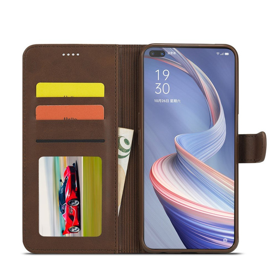 Etui z klapką do Oppo Reno 4 Z 5G, LC.IMEEKE, brązowe