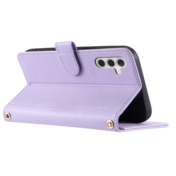 Etui z klapką do Samsung Galaxy S24 FE, Rhombus Crossbody Leather, fioletowe