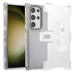 Pancerne Etui do Samsung Galaxy S24 Ultra, Belt Clip, z klipsem, przezroczyste / czarne