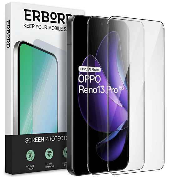 2x Szkło Hartowane do Oppo Reno 13 Pro, ERBORD 9H Hard Glass, szybka