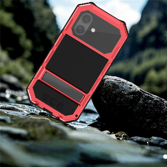 Etui pancerne do iPhone 17, R-JUST, z podstawką, czerwone