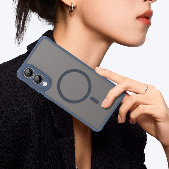 Etui do Samsung Galaxy S25 Edge, Kickstand Matt Case, do MagSafe, niebieskie + Szkło na ekran