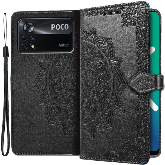 Etui z klapką do Xiaomi Poco X4 Pro 5G, Mandala, czarne