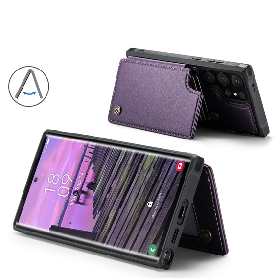 Etui z klapką CASEME do Samsung Galaxy S25 Ultra, Litchi Wallet, fioletowe