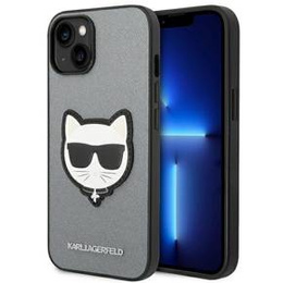Etui Karl Lagerfeld do iPhone 14, Saffiano Choupette Head Patch, srebrne