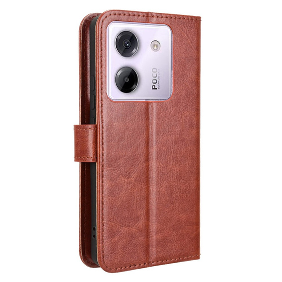 Etui z klapką do Xiaomi Poco M7 Pro 5G, Crazy Horse Wallet, brązowe