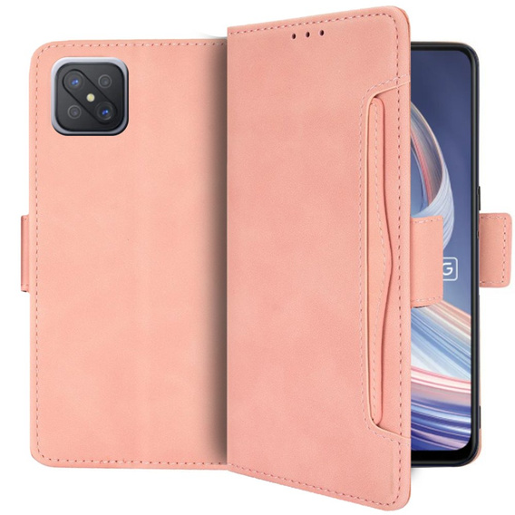 Etui z klapką do Oppo Reno 4 Z 5G, Card Slot, różowe