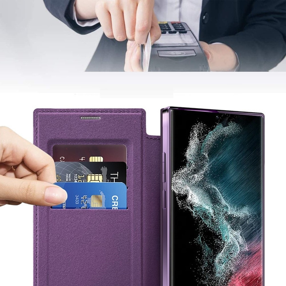 Etui z klapką do Samsung Galaxy S22 Ultra 5G, RFID Wallet MagSafe z ochroną aparatu, fioletowe