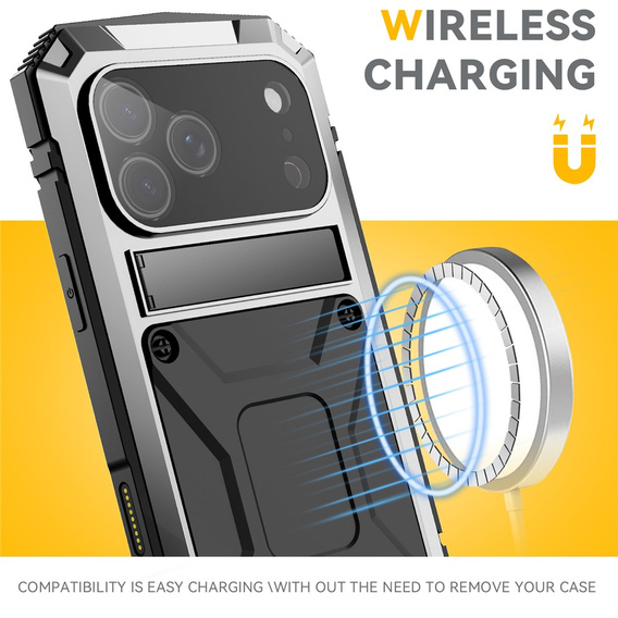 Etui R-JUST do iPhone 17 Pro Max z wbudowaną ochroną ekranu - srebrne