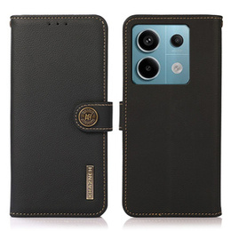 Skórzane Etui KHAZNEH RFID do Xiaomi Redmi Note 13 Pro 5G, Litchi Texture, czarne