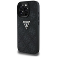 Etui GUESS do iPhone 16 Pro Max, Grained Hot Stamp 4G Triangle Metal, czarne