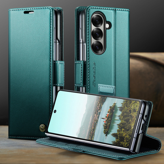 Etui z klapką CASEME do Samsung Galaxy Z Fold7 5G Litchi Wallet – zielone