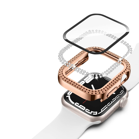 2w1 Etui + Szkło Hartowane do Apple Watch 7/8/9 45mm, Różowe złoto