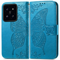 Etui z klapką do Xiaomi 14T, Butterfly, niebieskie