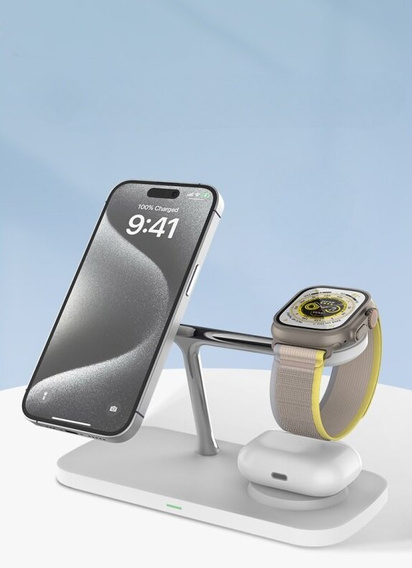 Ładowarka indukcyjna Qi2 3w1 15W do iPhone/ Apple Watch / Airpods / Galaxy / Galaxy Watch/ Galaxy Buds, biała