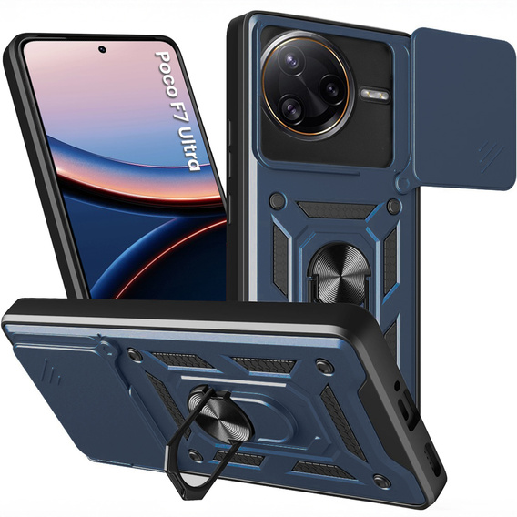Etui pancerne do Xiaomi Poco F7 Ultra, CamShield Slide, niebieskie