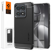 Etui Spigen do Xiaomi 14T, Rugged Armor, czarne + Szkło Hartowane 9H