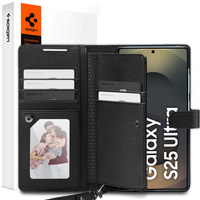 Etui Spigen Wallet "S" do Samsung Galaxy S25 Ultra, Czarne + Szkło Hartowane 9H