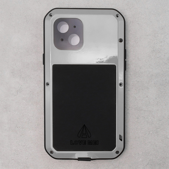Etui Love Mei do iPhone 13 Mini, pancerne ze szkłem, srebrne