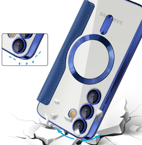 Etui z klapką do Samsung Galaxy S25 FE, RFID Wallet MagSafe z ochroną aparatu, granatowe