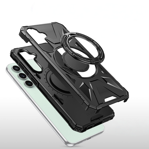 Etui do Samsung Galaxy S23 FE, pancerne z podstawką i blaszką do uchwytu, czarne