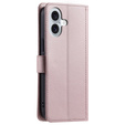 Etui z klapką do iPhone 16, Rhombus Crossbody Leather, różowe rose gold