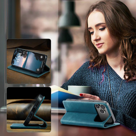 Etui do iPhone 17 Pro, ERBORD Vintage portfel z klapką, niebieskie