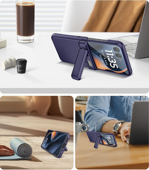 Etui do Motorola Razr 60 Ultra, PC Case, ze szkłem i podstawką, fioletowe