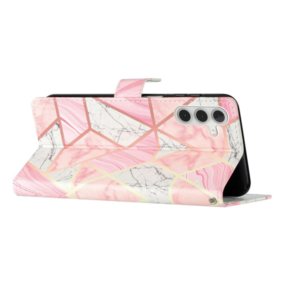 Etui z klapką do Samsung Galaxy A25 5G, Wallet Marble, różowe + szkło 9H
