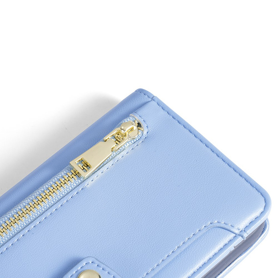 Etui z klapką do iPhone 15, Wallet Zipper Pocket, niebieskie