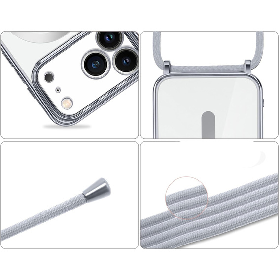 Etui do iPhone 17 Pro Max, Electro MagSafe, srebrne + Smycz