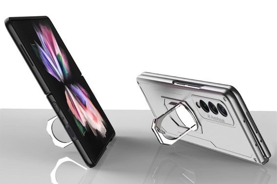 Etui GKK KickStand Ring do Samsung Galaxy Z Fold3 5G, Z ochroną aparatu, Silver