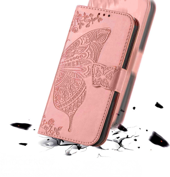 Etui z klapką do Honor 400 Lite, Butterfly, różowe rose gold