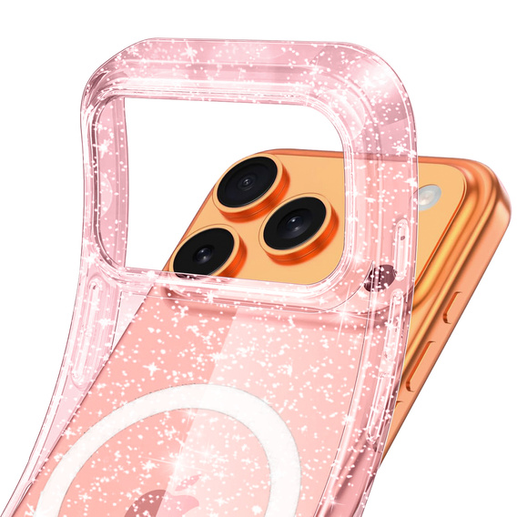 Etui do iPhone 17 Pro Max, do MagSafe, brokatowe, półprzezroczyste różowe