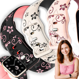 3x Pasek Silikonowy do Apple Watch 1/2/3/4/5/6/7/8/9/10/11/SE Ultra 1/2/3 42/44/45/46/49mm kwiatki beżowy/różowy/czarny